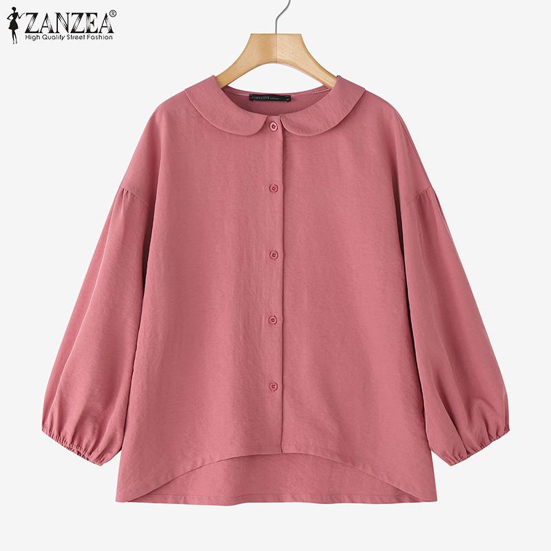 

ZANZEA Women Casual Doll Collar Solid Color 3/4 Sleeve Loose Blouse M белый