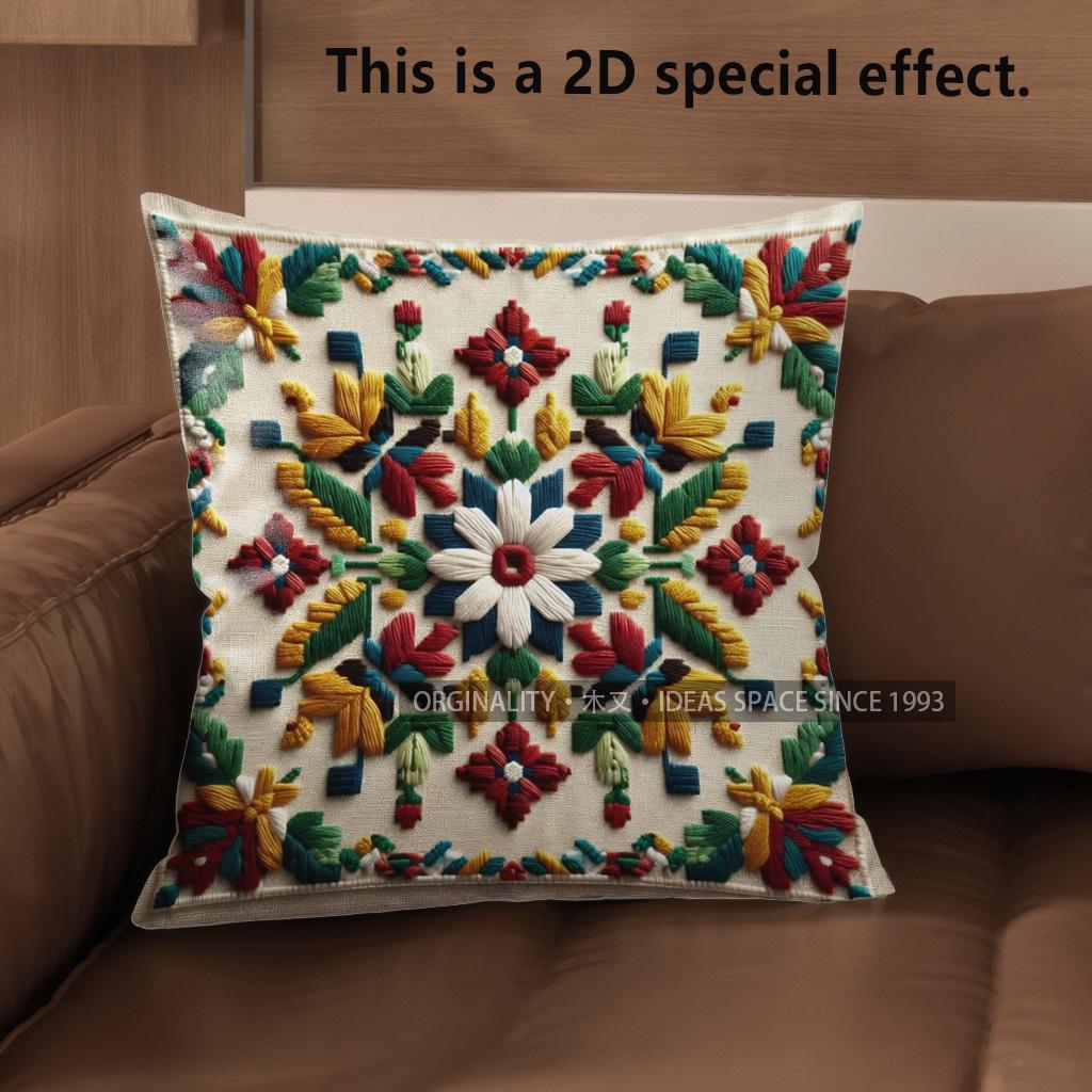 2D Colorful Ethnic Floral Pattern Decorative Pillow Covers Pattern Cushion Cover Suitable For Sofa Bedroom Car Pillow Cover