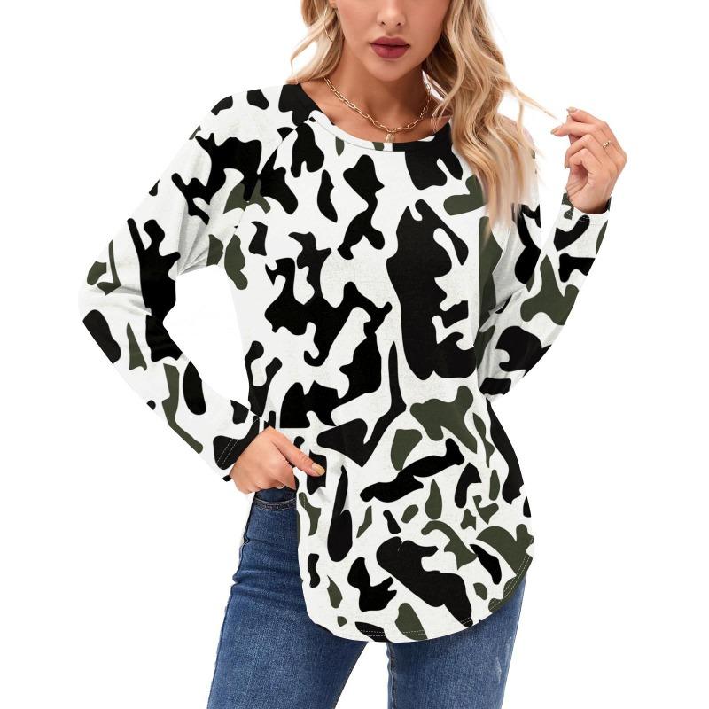 

Весенне-осенние футболки с длинным рукавом и камуфляжным принтом, женские базовые повседневные топы, уютные свободные футболки, футболка в стиле харадзюку S