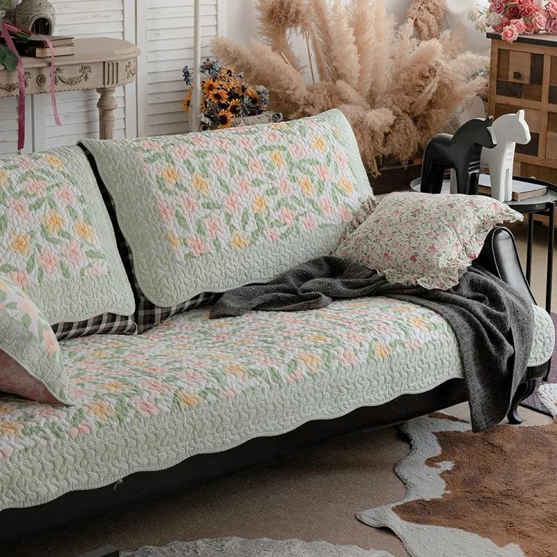 All Cotton Four Seasons Sofa Cushion Universal Non-slip Pastoral Pure Cotton Fabric Cushion for Leather Sofa Towel 70x70cm