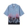 Men's Blue Flame Print Cotton Short Sleeve Shirt