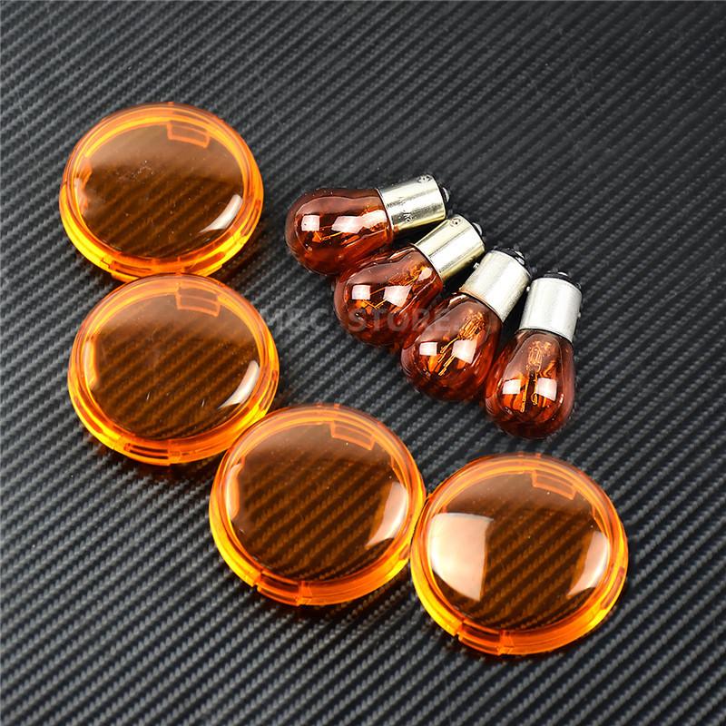 4pcs Turn Signal Light Indicator Lens Cover With Light Bulb For Harley Touring Road King Sportster XL 883 Dyna Softail Heritage