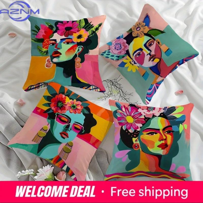Decorazioni per la Casa Colorate Viso di Donna Modello Artistico Federe per Cuscini Copricuscino Modello Adatto per Divano Camera da Letto Auto