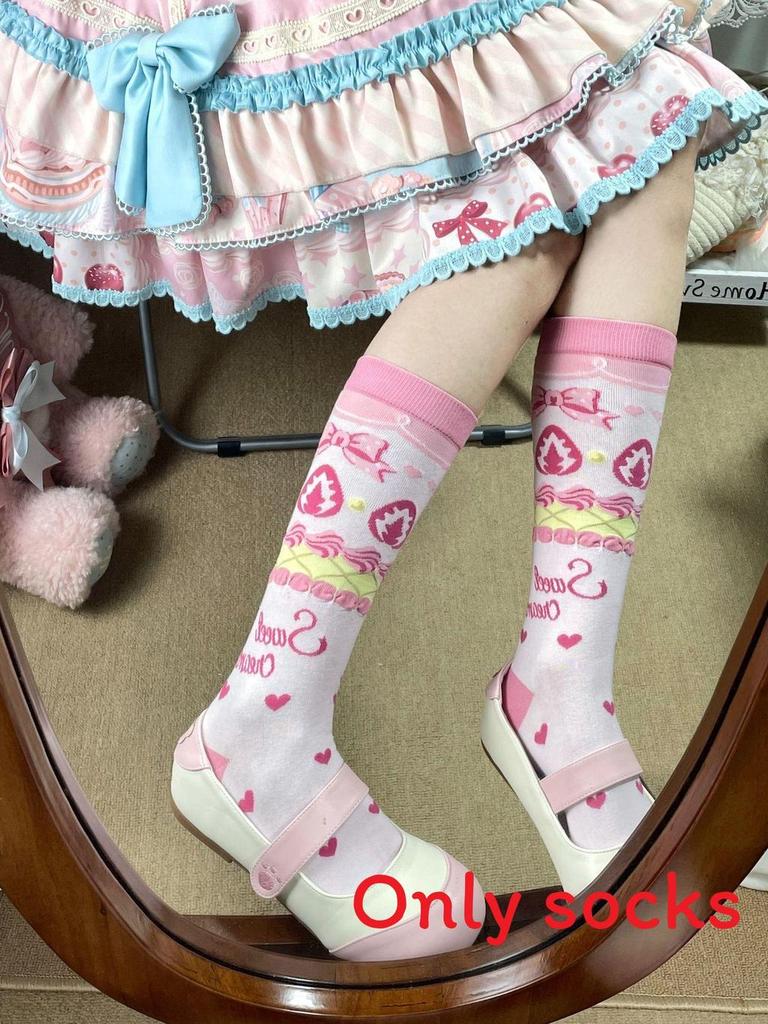 Strawberry Bear Lolita Cotton Stockings With Cartoon Pattern For Youth Fashion