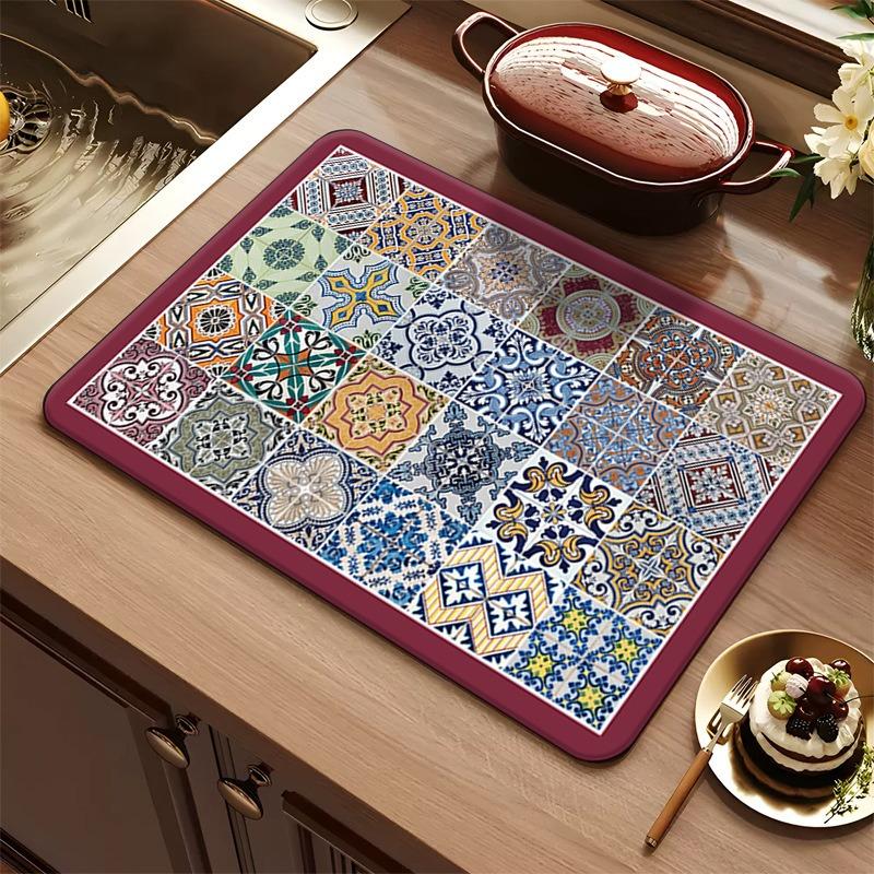 Colored tile series kitchen drain mat absorbent quick drying tableware mat bar insulation mat coffee machine drain mat