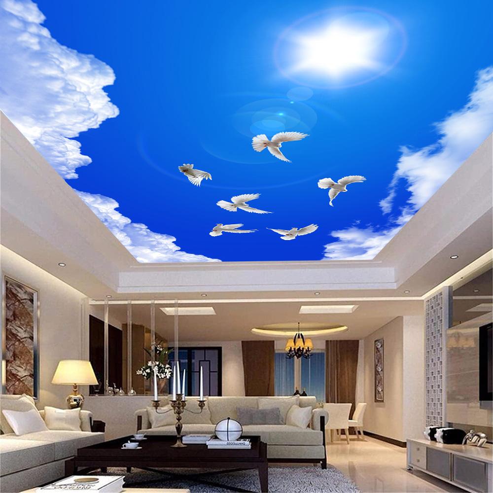 Ceiling Wallpaper Blue Sky And White Clouds Murals For Living Room Apartment Ceiling Wall Mural Wallpaper