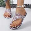 Fashion Plus Size 2025 Summer Women’s Open Toe Slippers Outdoor Casual Print Flat with Thong Sandal for Comfortable Daily Beach Slippers