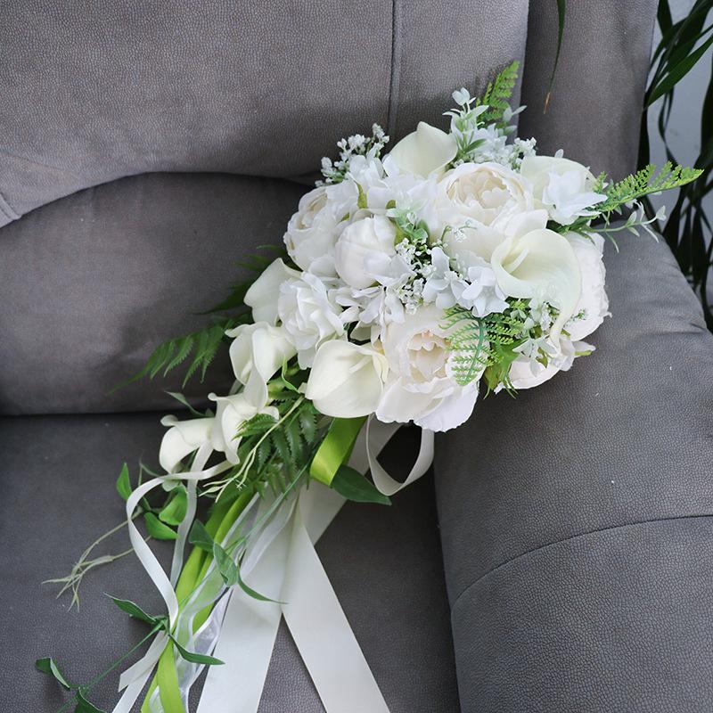 New Waterfall Wedding Bridal Bouquets for Wedding Calla Lilies Faux Rose Bride Wedding Bouquet Romantic Wedding Party Decoration