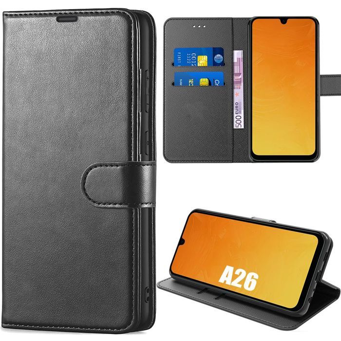 Coque de protection - BOOLING - Samsung Galaxy A26 5G - Cuir synthétique - Antichoc - Noir