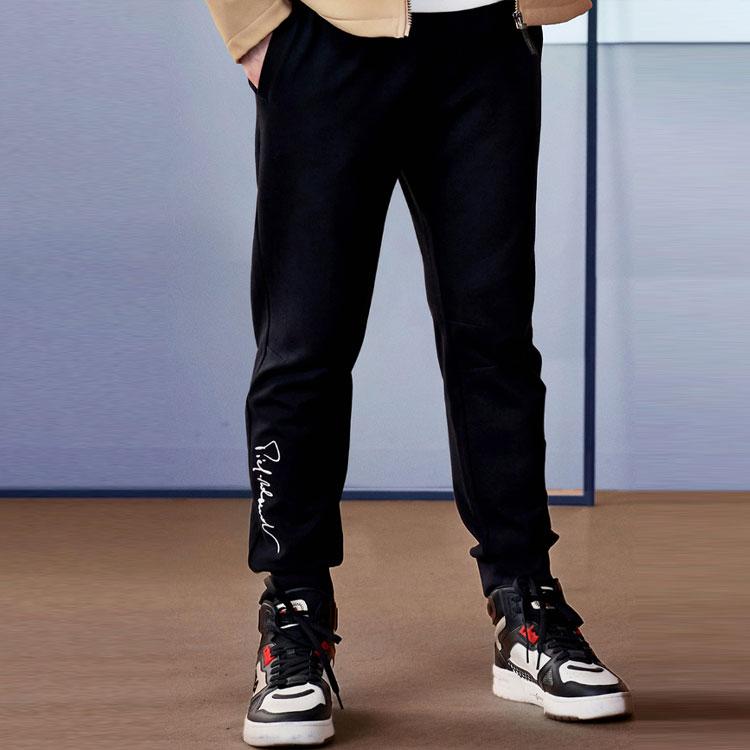 FILA Embroidered Mid-Waist Knitted Jogger Sweatpants Men bottoms Black F11M118603FBK