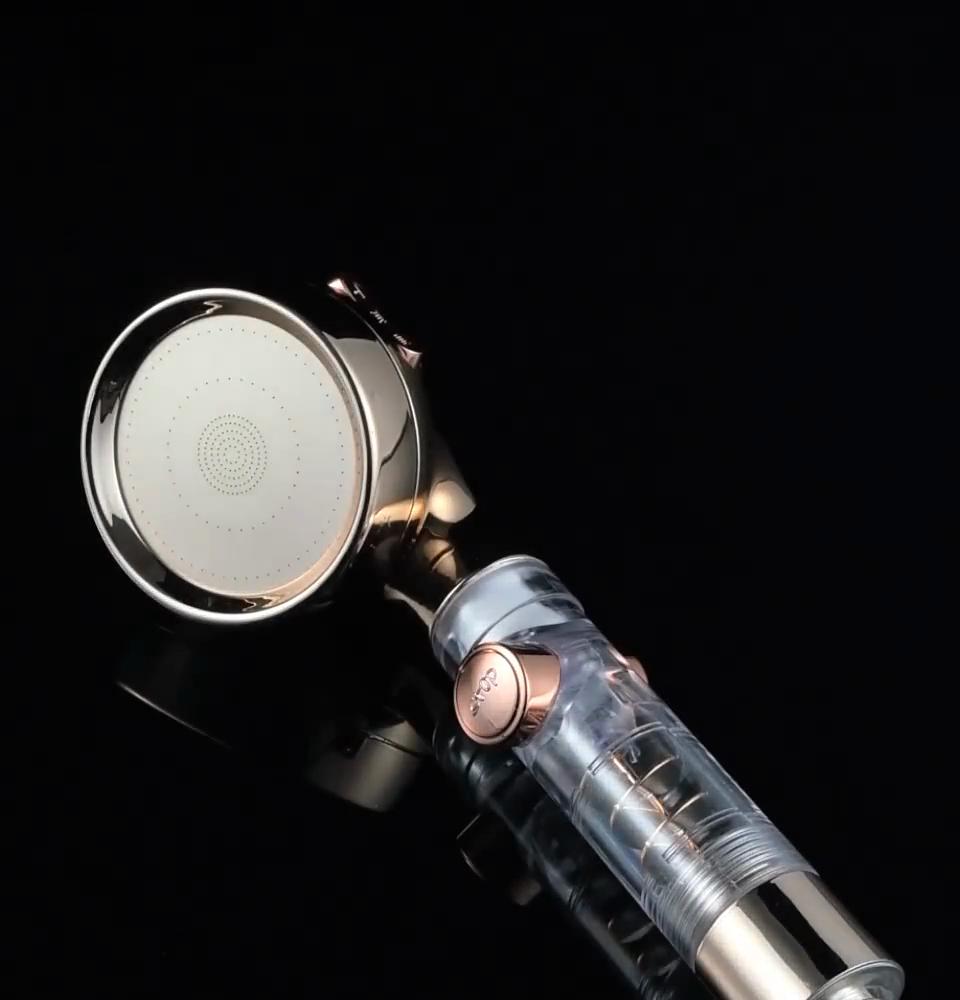 

3-функциональная насадка для душа с фильтром и кнопкой остановки Magic Waterline, ручная насадка для душа высокого давления для ванной комнаты shower head 8X24 cm розового золота