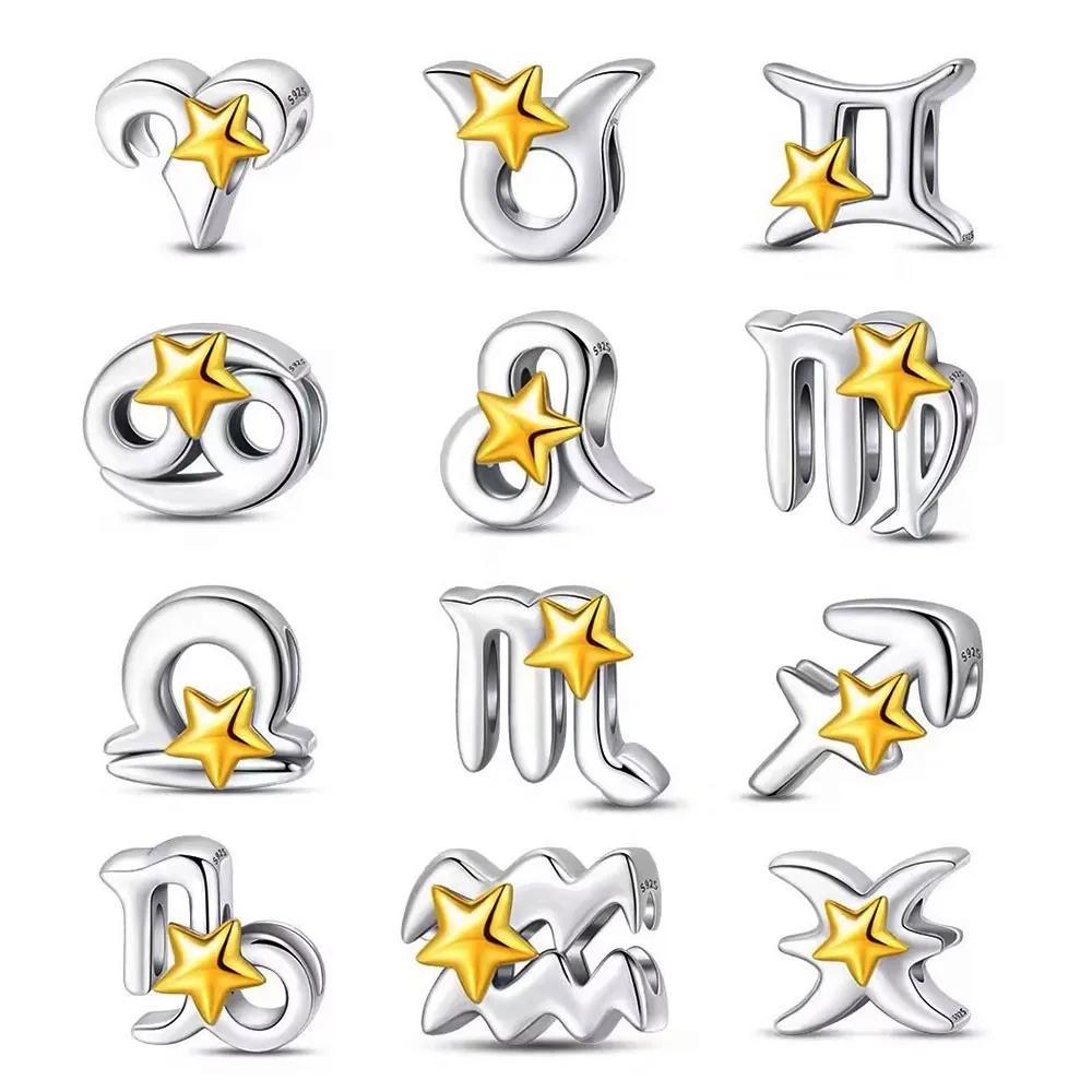 Coppertwelve Constellations Sparkling Aries Leo Pisces Beads Fit Pandora Charms Bracelet For Women Fine Jewelry