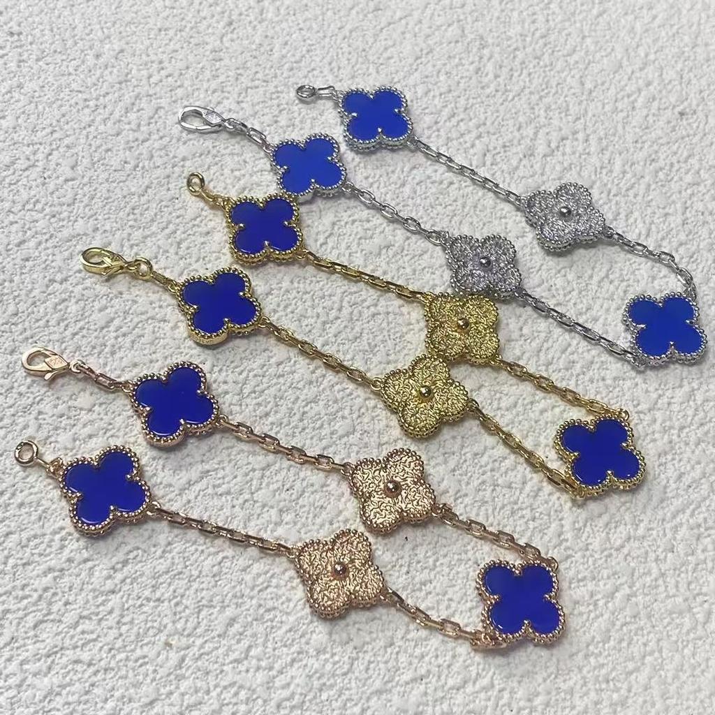 Fashion Four-leaf Clover Bracelet Five-flower Female Hot Stamping Blue Mother-of-pearl 18k Rose Gold High Version CNC Bracelet