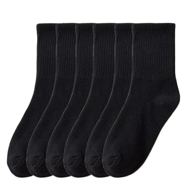Simple Cotton Socks Women Autumn Winter Soft Breathable Stripe Solid Black White Sport Middle Tube Sock Deodorant Sox