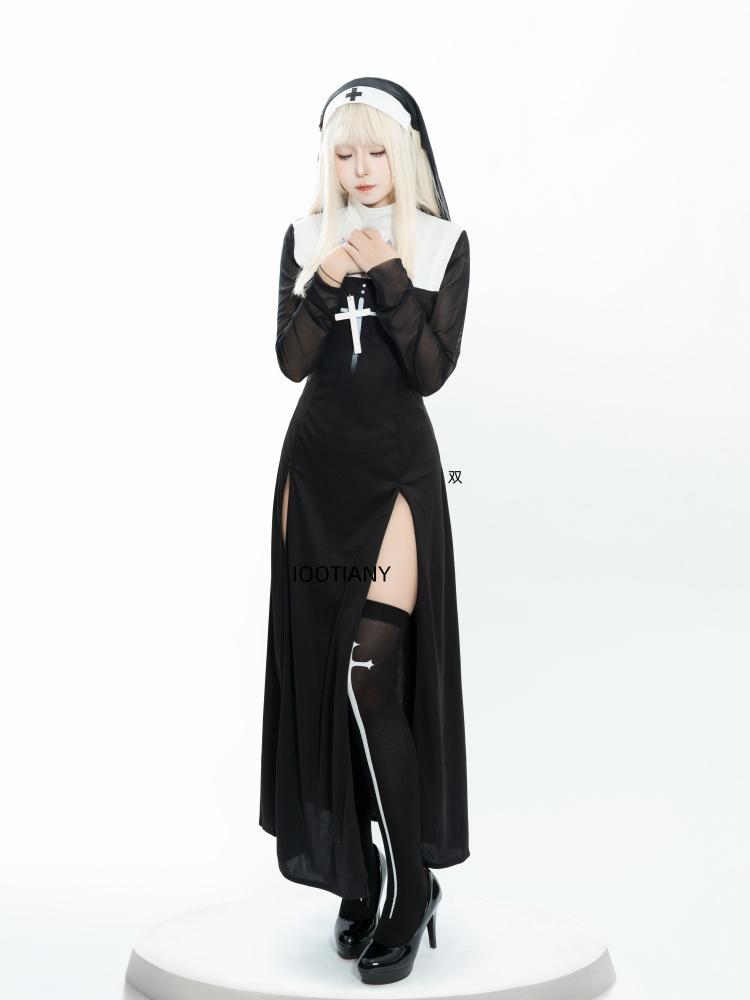 Halloween Cute Female Anime Nun Costume Role Play Performance Clothes Sexy Ladies Performance Fancy Dress Sister Costume New