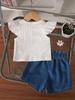 Infant Girls' Summer Two-Piece Set: Flying Sleeve White Ribbed Top & Daisy Denim Shorts