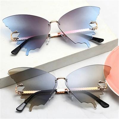 Luxury Rimless Butterfly Sunglasses Women Vintage Designer Oversized UV400 Shades Ladies Eyewear