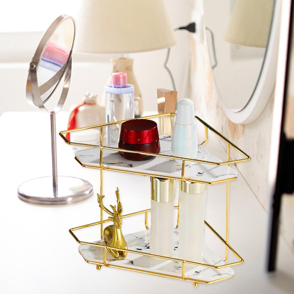 Double-Layer Storage Rack Jewelry Basket Decoration with Ceramic Panel Sundries Display Stand