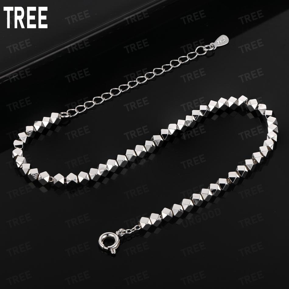 925 Sterling Silver Broken Silver Geometric Square Bracelet-Fashion Gift Jewelry 20cm