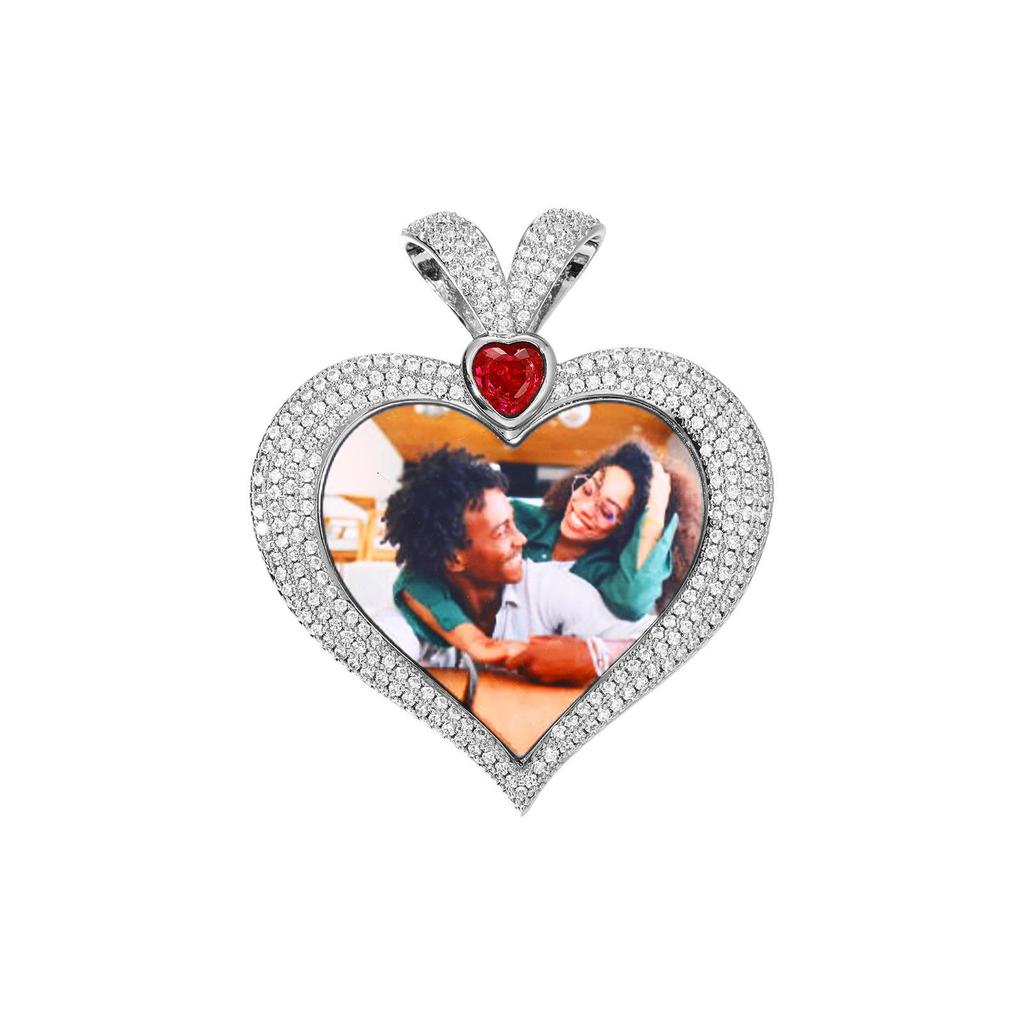 Heart-Shaped Hip Hop DIY Photo Pendant with Zircon Inlay – Customizable and Trendy
