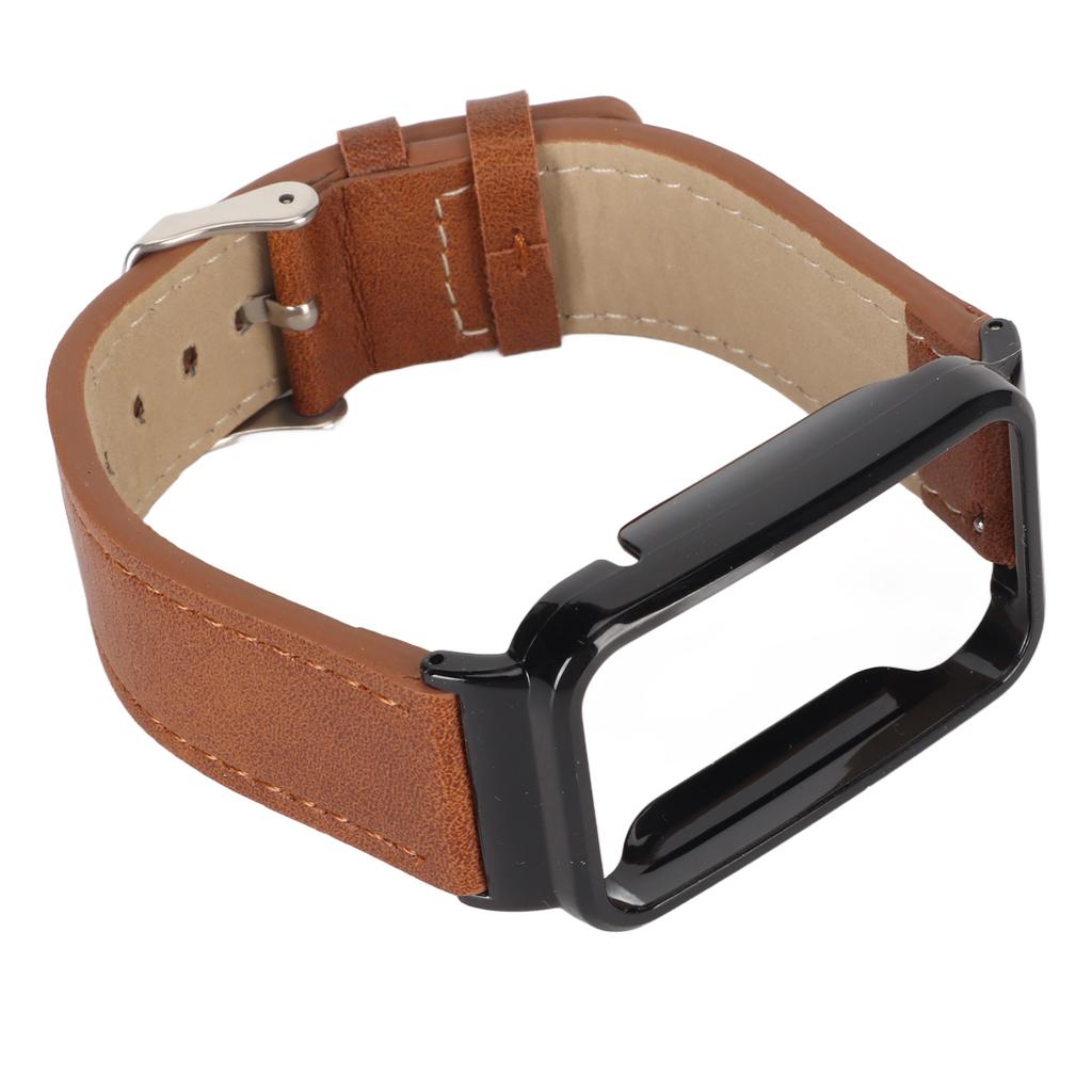 PU Leather Watch Band Waterproof Replacement Watch Wristband with Black Stainless Steel Case for   Band 7 Pro