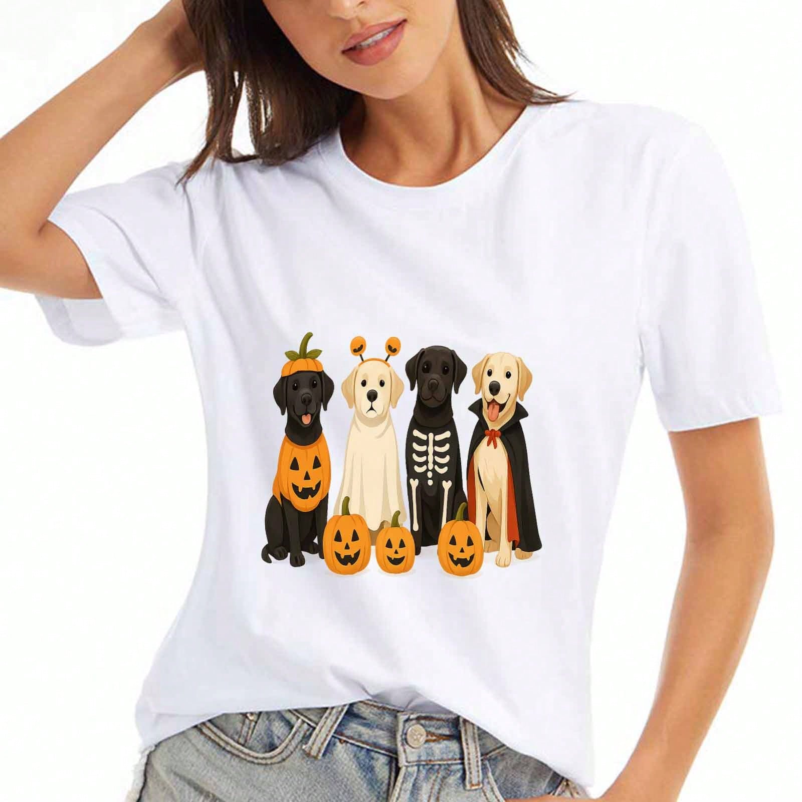 Halloween Dogs Ladies Cotton T Shirt, Premium Cotton Quality Print, Durable, Casual Fashion. Featuring Labrador Dogs In Halloween Costumes & Jacko lan S разноцветный