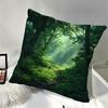 1pc Enchanted Forest Green Pillow Cover | 45.72x45.72 Cm Contemporary Outdoor Courtyard Pillowcase with Zipper Closure, Hand Wash Only, Polyester, for