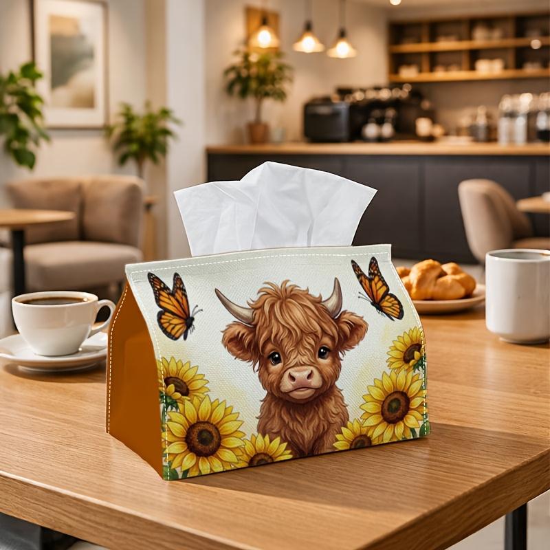 1pc Rustic Country Nature Tissue Box | Multi-Functional Napkin Dispenser, Two Sizes Available Suitable for Home, Parties, Car Decoration Highland Cow