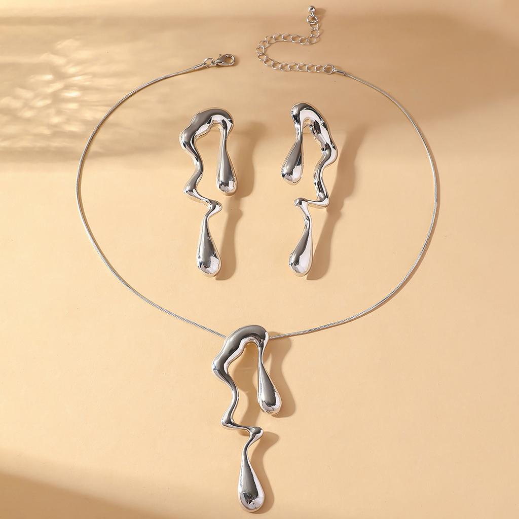 3-teiliges Damenmode Unregelmäßiges Flüssigkeits-Halsketten-, Ohrring-, Zirkon-Set Geeignet für Hochzeit, Party, Festival-Geschenke