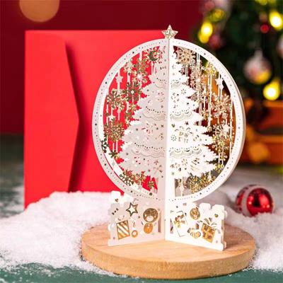 Noel 3D Tebrik Kartı Lazer Kağıt Oyma Kristal Küre Dekorasyon Süsü Mesaj Kartı 3D Kar Tanesi Küre Süsü