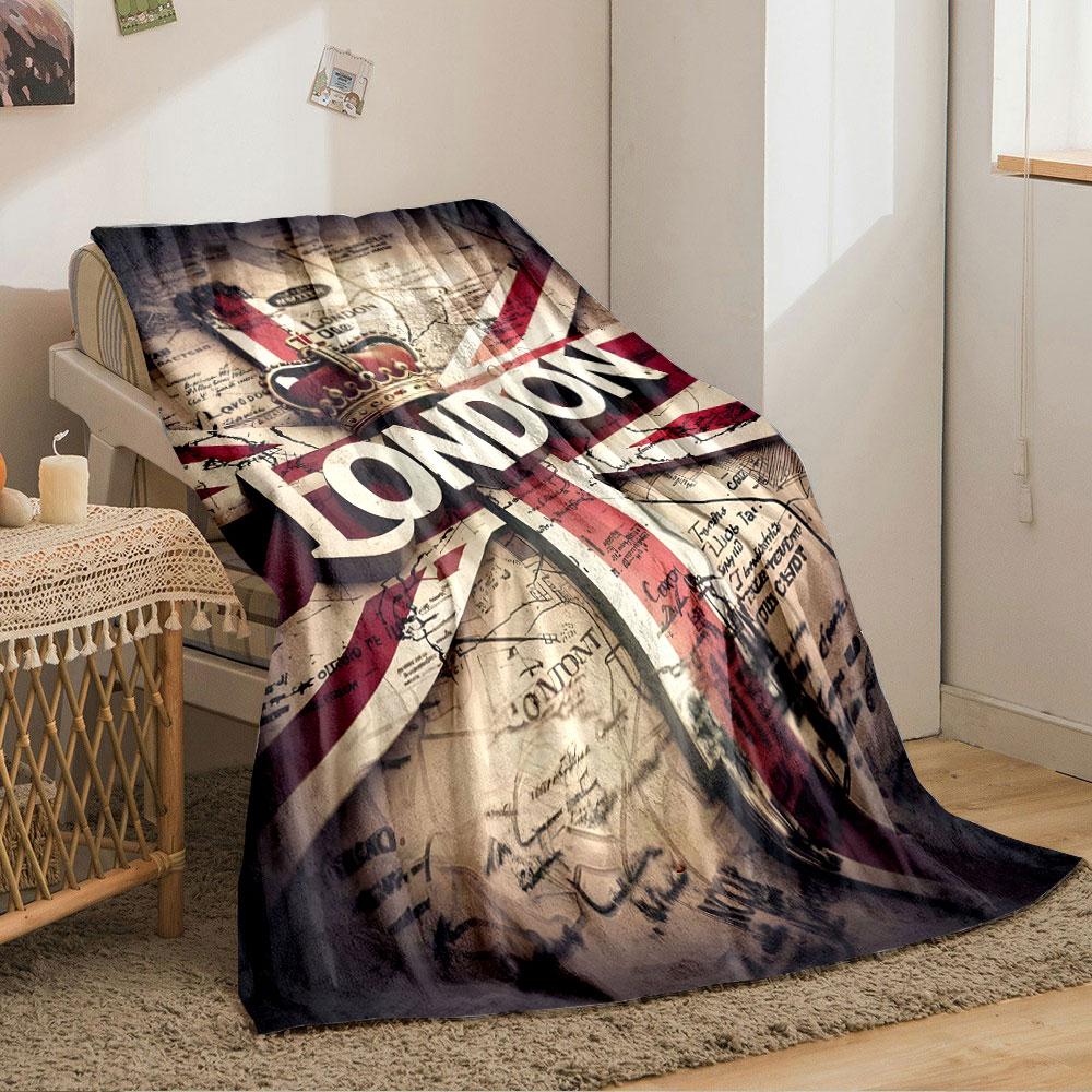 Union Jack overlaying a vintage London map with crown and bold text. for all seasons blanket lunch break throw gift