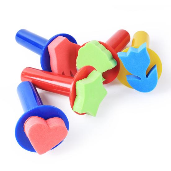 5Pcs Sponge Stamps Cute Shape Easy Using Plastic Handle Kids Craft Painting Stamp Brushes for Drawing