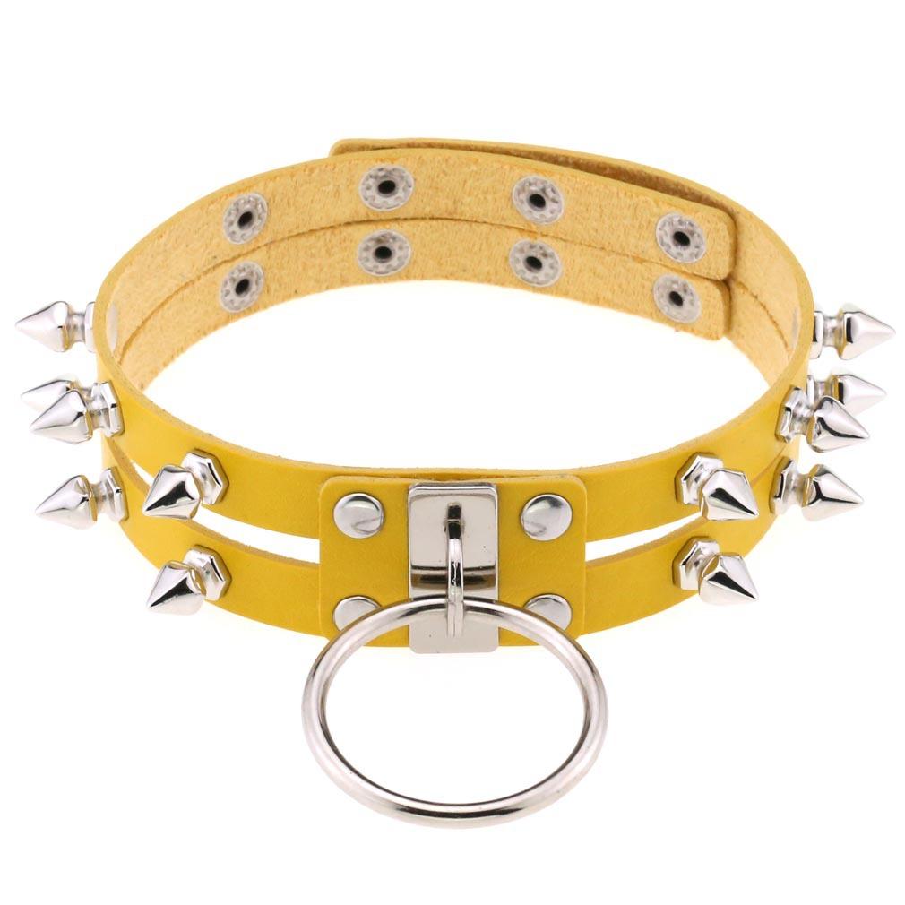 Double Line Rivet Spiked Choker, Cool Punk Hanging Ring Faux Leather Neckband