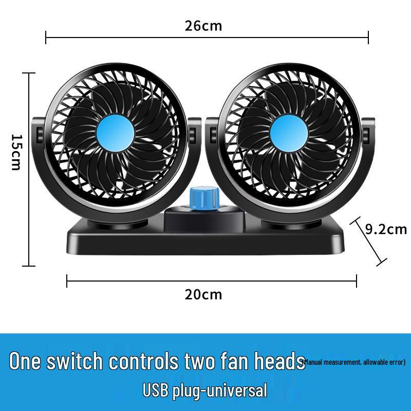 Dual Head 24V USB Car Fan - Powerful Summer Oscillating Fan