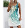 Women's Sleeveless Crew Neck Tank A-Line Mini Dress,Stylish Print, Pink Blue Green Purple, Loose Casual Vacation Daily Dress