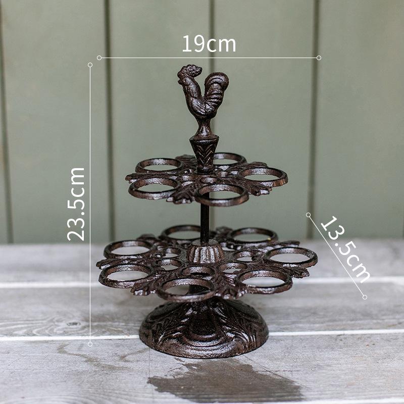 Vintage Cast Iron Egg Rack with Rooster Ornament - Nostalgic American Country Kitchen Decor