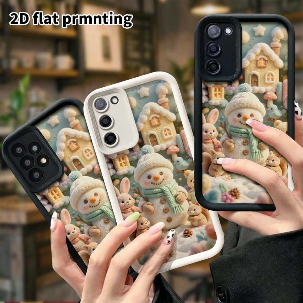 Phone Case: 2D Flat Design Suitable for Samsung Galaxy A34 A35 M05 M06 S20 S22 S21 FE Plus 5G Protective Case, Winter Snowman Town, Perfect Christmas 
