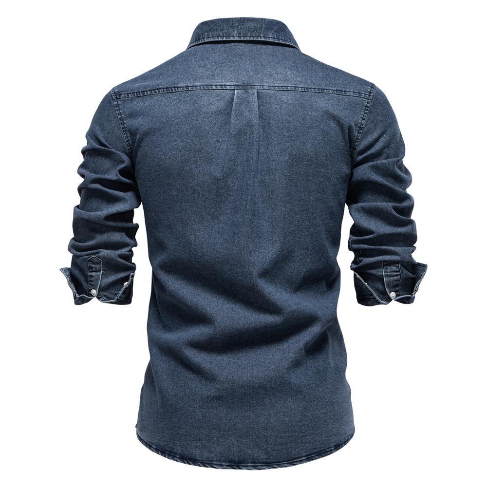 Spring New European Denim Shirt Men'S Casual Solid Color Long Sleeved Shirt Men