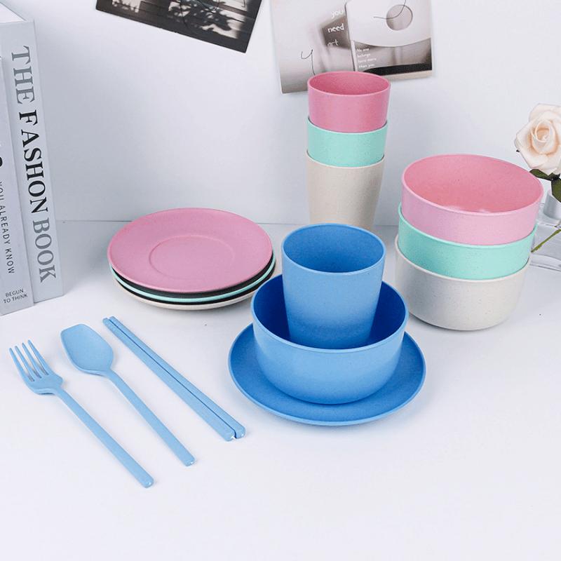 6Pcs Tableware Set Wheat Straw Cutlery Dinnerware Set Unbreakable Tableware Dishes Camping Set Of Dishes Dinnerware