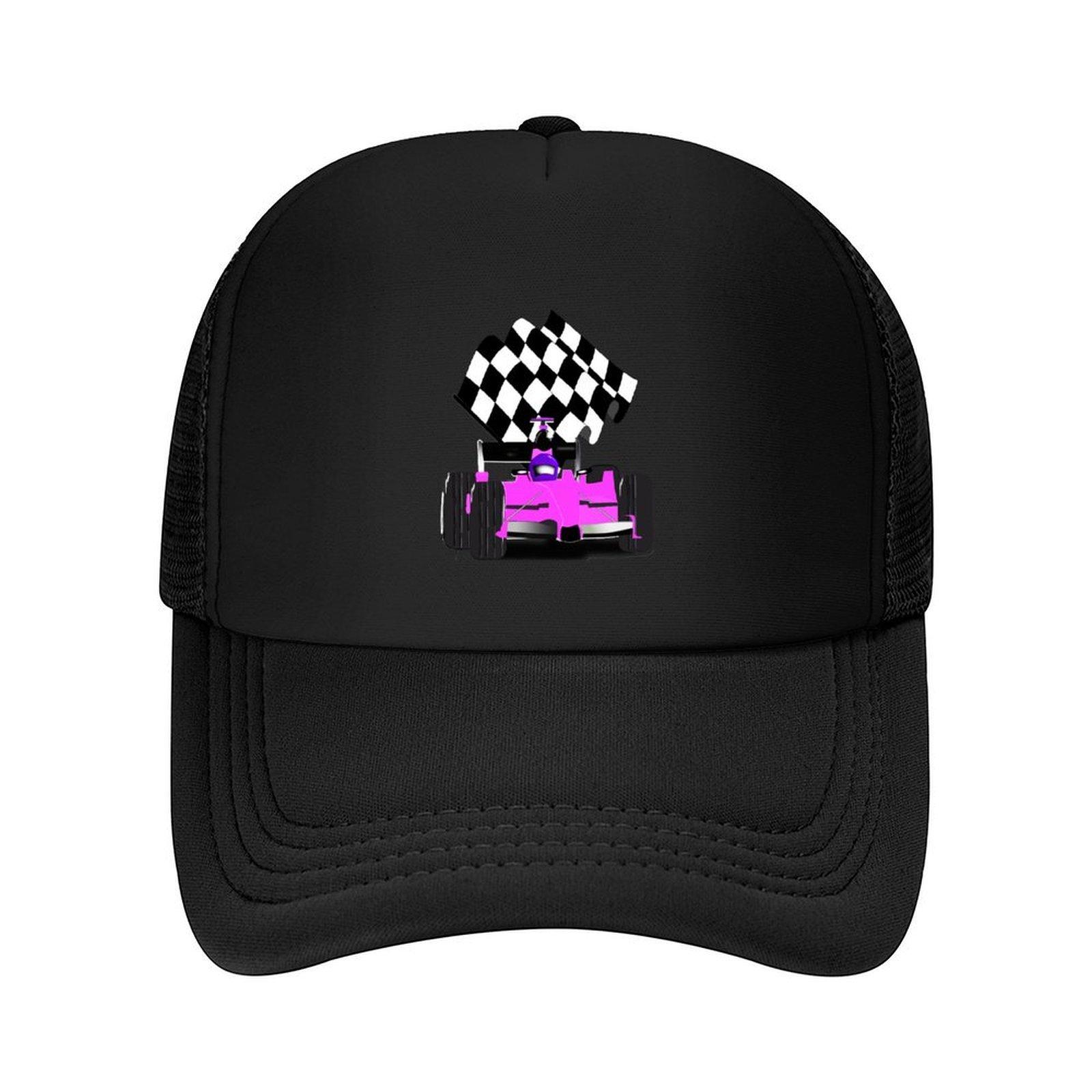 Pink Race Car with Checkered Flag Baseball Cap Thermal Visor Sun Cap Cosplay derby hat Boy Child Women s