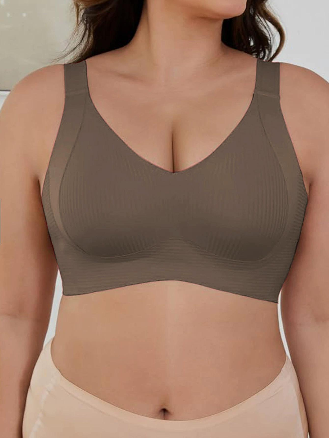 

Large size large chest underwear thin bra large chest small gathering anti-sagging vest bra 4XL темно-коричневого кольору