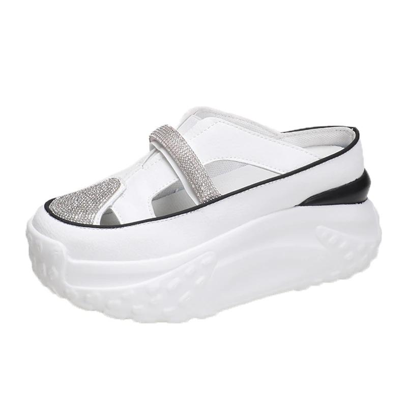 Fashion 7CM Bling Shoes Thick Sole Slides Women Chunky Sneakers Platform Wedge Breathable Slippers Comfortable Hollow Summer Shoes