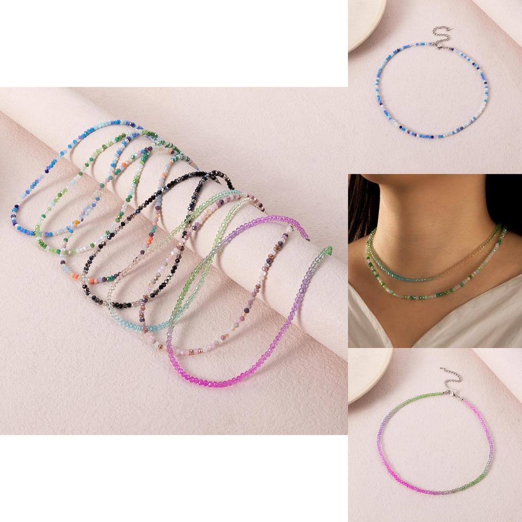 Geometric Beaded Necklace With Random Color Beads For Womens Daily Accessories
