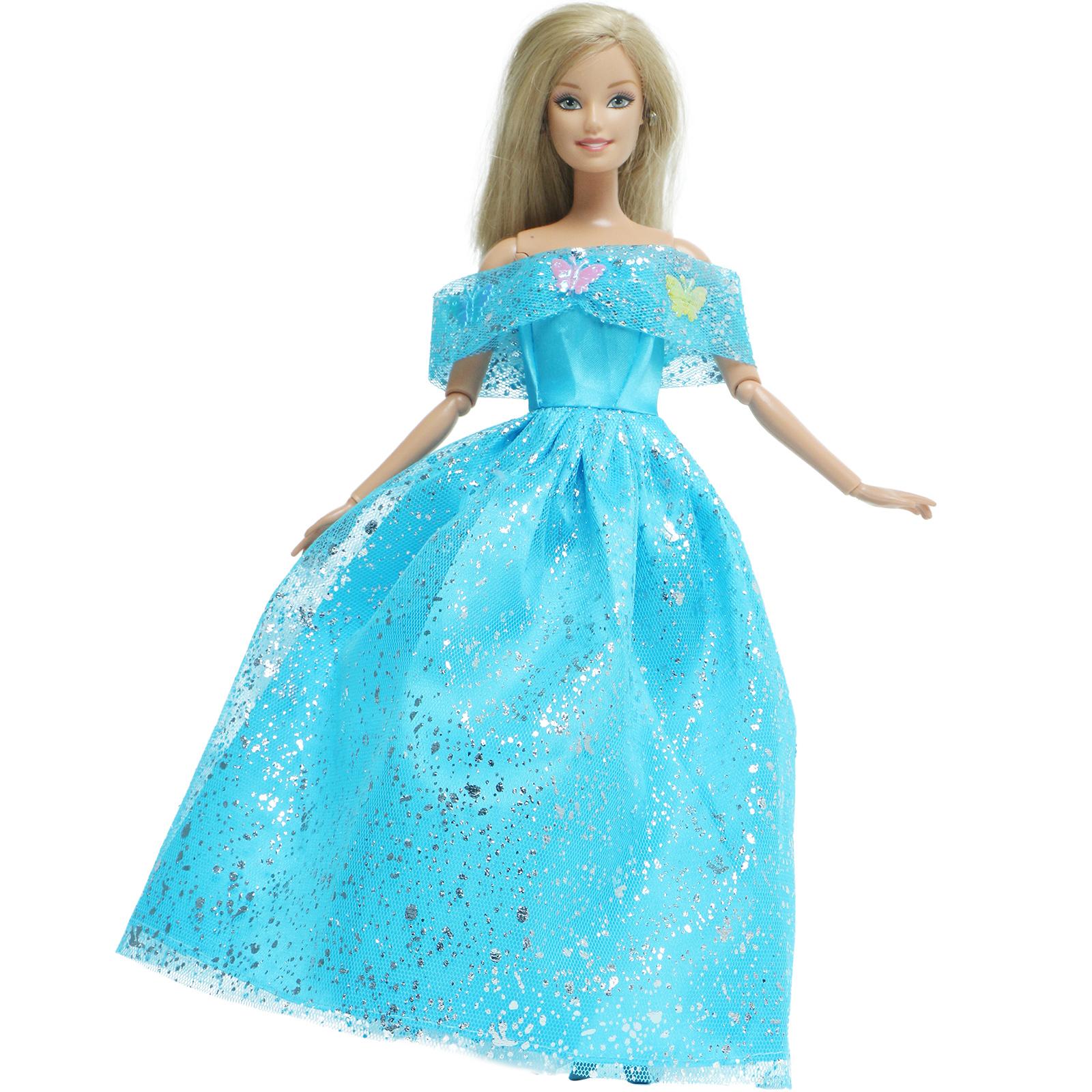 Синее платье принцессы для куклы с пластиковыми украшениями — фото 2