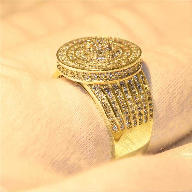 Huitan Noble Women's Gold Color Rings Full Paved CZ Bling Bling Wedding Band Accessories Lady Trendy Zircon for Party