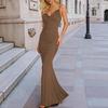 2026 Amazon Summer Xun New Cross-border Foreign Trade Flowing Collar Slip Dress Simple Solid Color Slim Fit, Hip-hugging, Mid-Long Mermaid Tail