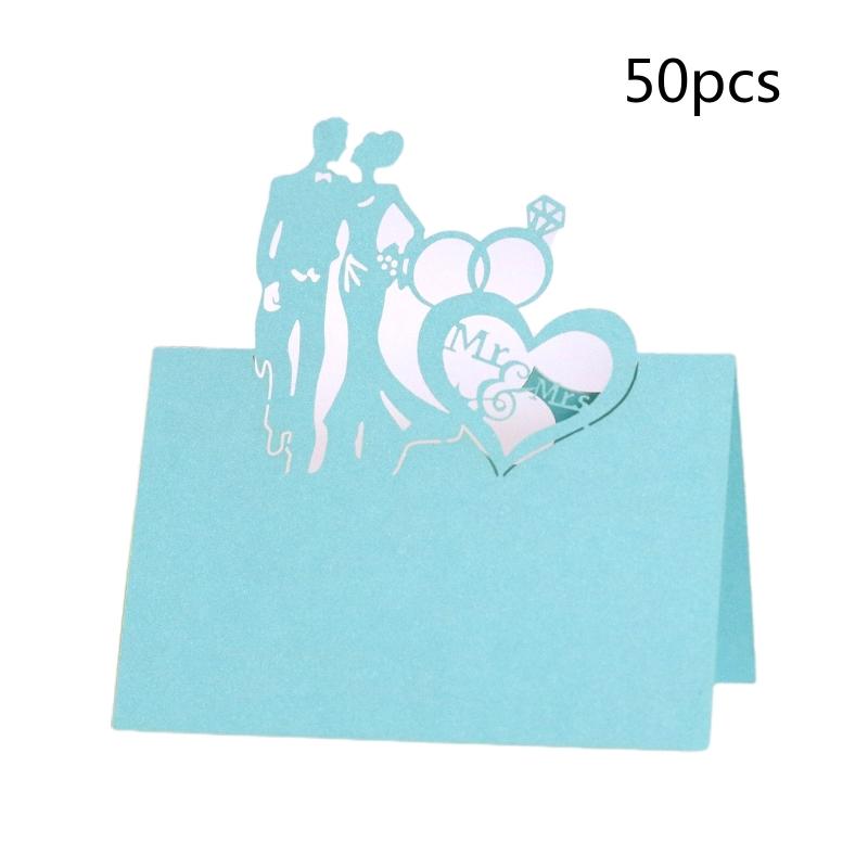 50 Pcs/set Cards MR MRS Style Wedding La-ser Cut Decor Table Cards Place Setting Name Card for Wedding Engagement Party