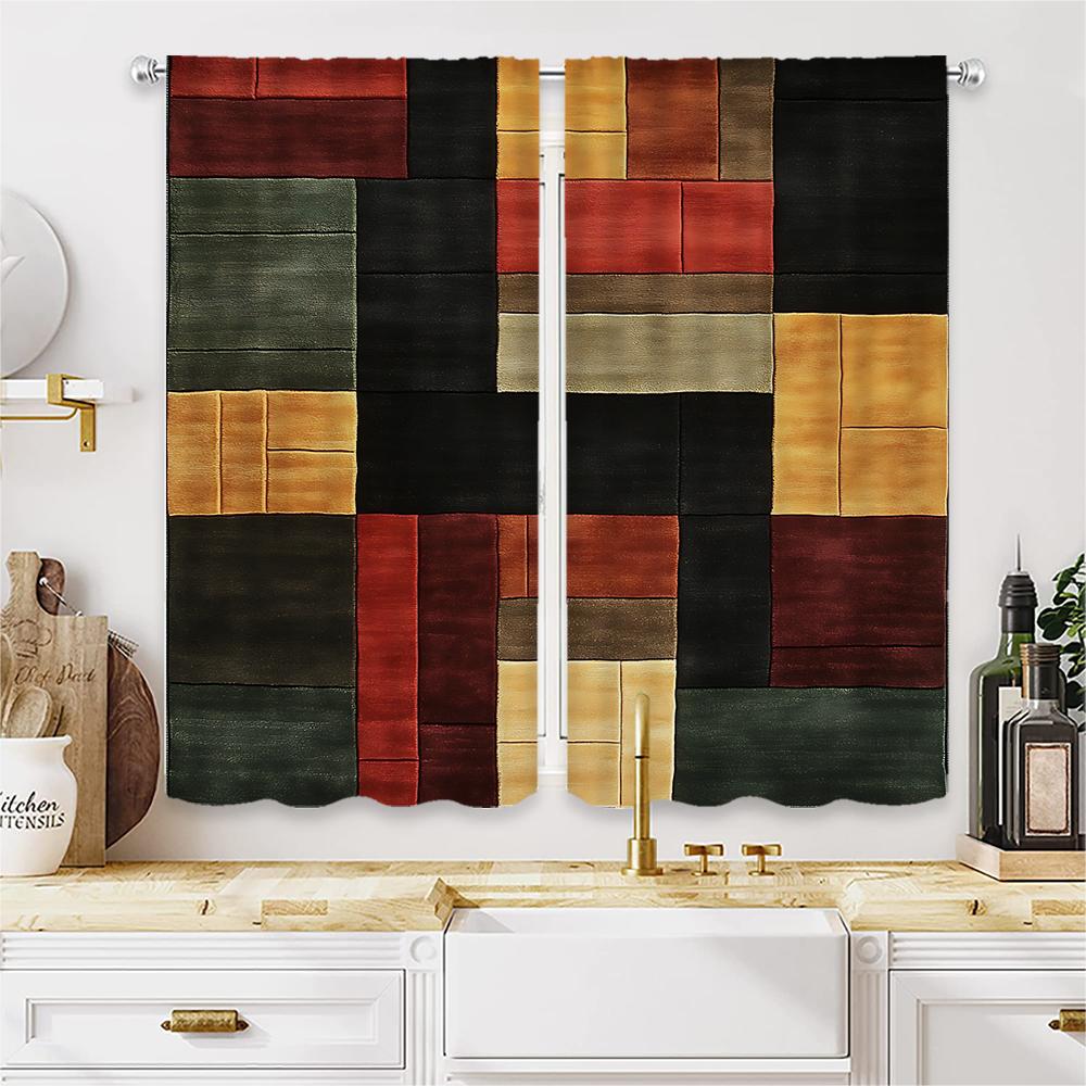 Piece Set High Definition Digital Printed Curtainpatchwork Style Colorful Multi Color Block Pattern Curtain Curtains Made Of Polyester With Rod Pocket