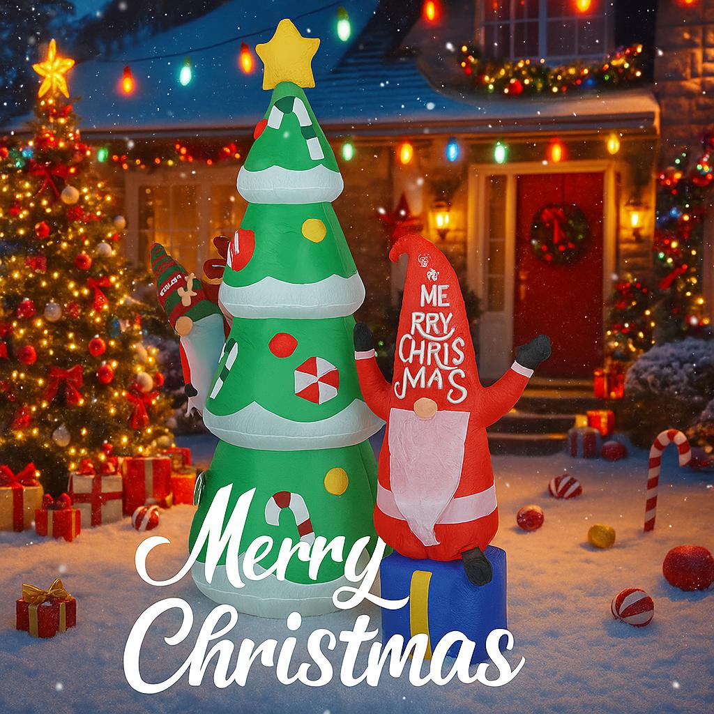5.91FT Christmas Inflatable Toy Xmas Tree Gnome With LED Light Decoration for Yard Lawn Home Party Xmas Supplies Ornaments Gifts