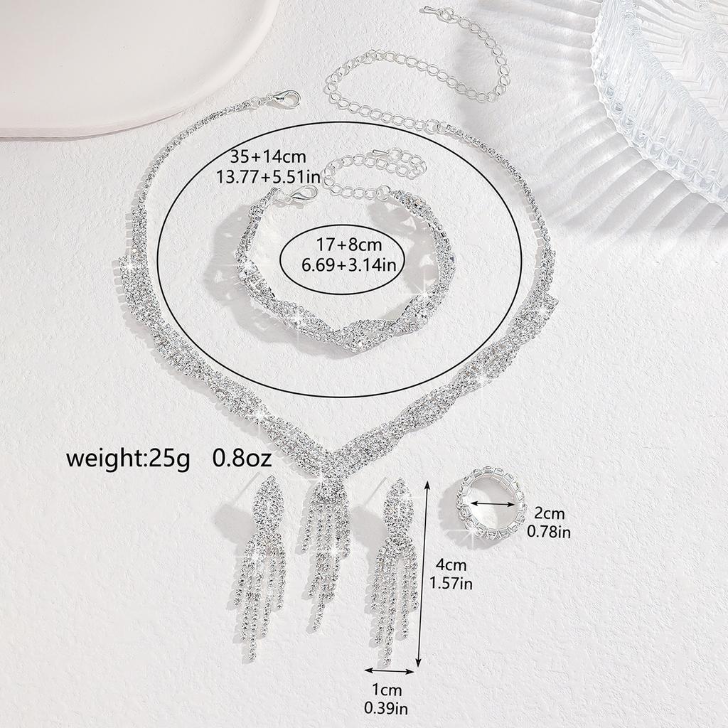 Women's Fashion Copper Claw Chain Hollow Tassel Necklace Earrings Bracelet Ring Jewelry Set Wedding Banquet Party Holiday Gift